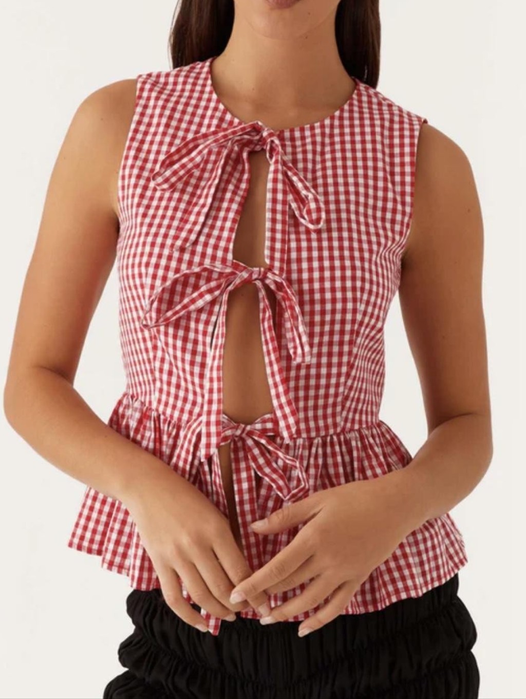 Peppermayo | Red Gingham Tie Front Top